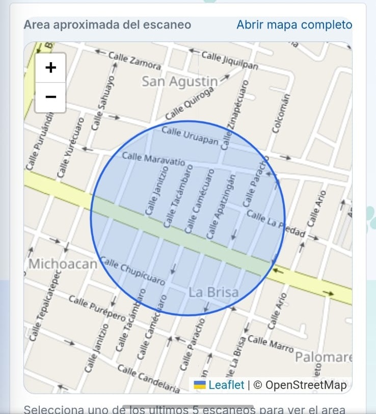 Mapa con el &aacute;rea aproximada de un escaneo QR