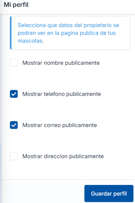 Configuración de datos públicos del propietario